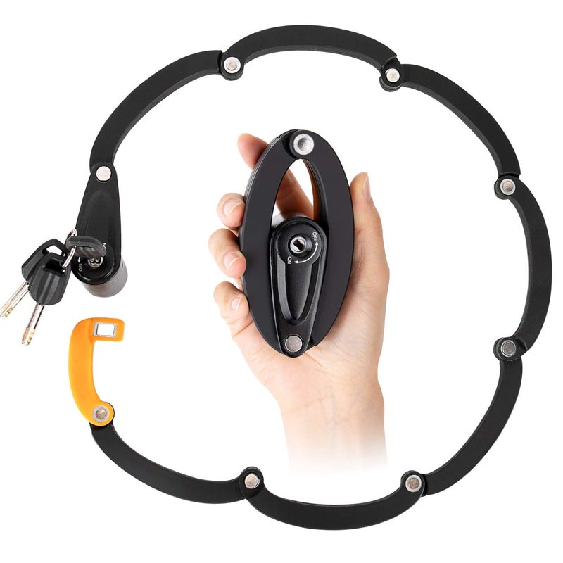 WOTOW Folding Bike Lock, Heavy Duty Steel Foldable Bike Chain Lock with Mounting Bracket, 35â€ Unfolding Anti Theft Bicycle Lock with 3 Key for Mountain Road City Bikes Scooter Motorcycle - Image 1